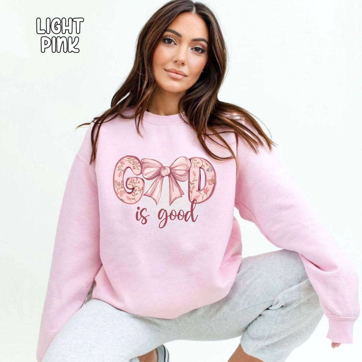 God is Good Pink Unisex Heavy Blend™ Crewneck Sweatshirt