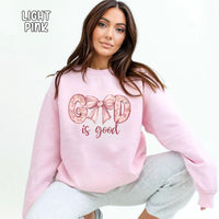 God is Good Pink Unisex Heavy Blend™ Crewneck Sweatshirt