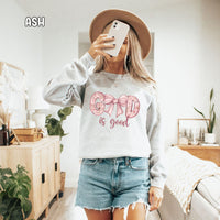 God is Good Pink Unisex Heavy Blend™ Crewneck Sweatshirt
