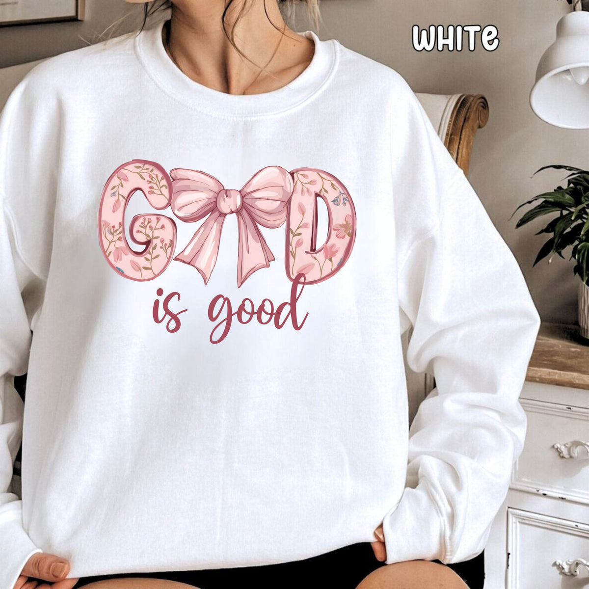 God is Good Pink Unisex Heavy Blend™ Crewneck Sweatshirt