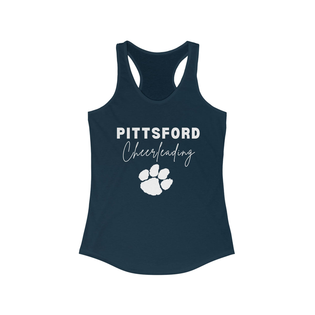 MANDATORY IN NAVY Pittsford Cheerleading Logo Women's Ideal Racerback Tank